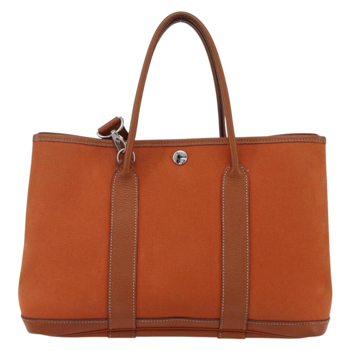 HERMES Garden Party TPM Hand Bag Canvas 2way Orange Silver Auth 166360V