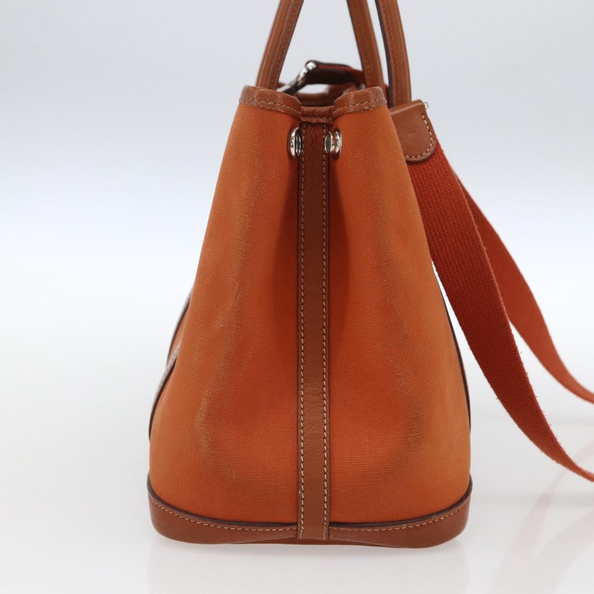 HERMES Garden Party TPM Hand Bag Canvas 2way Orange Silver Auth 166360V