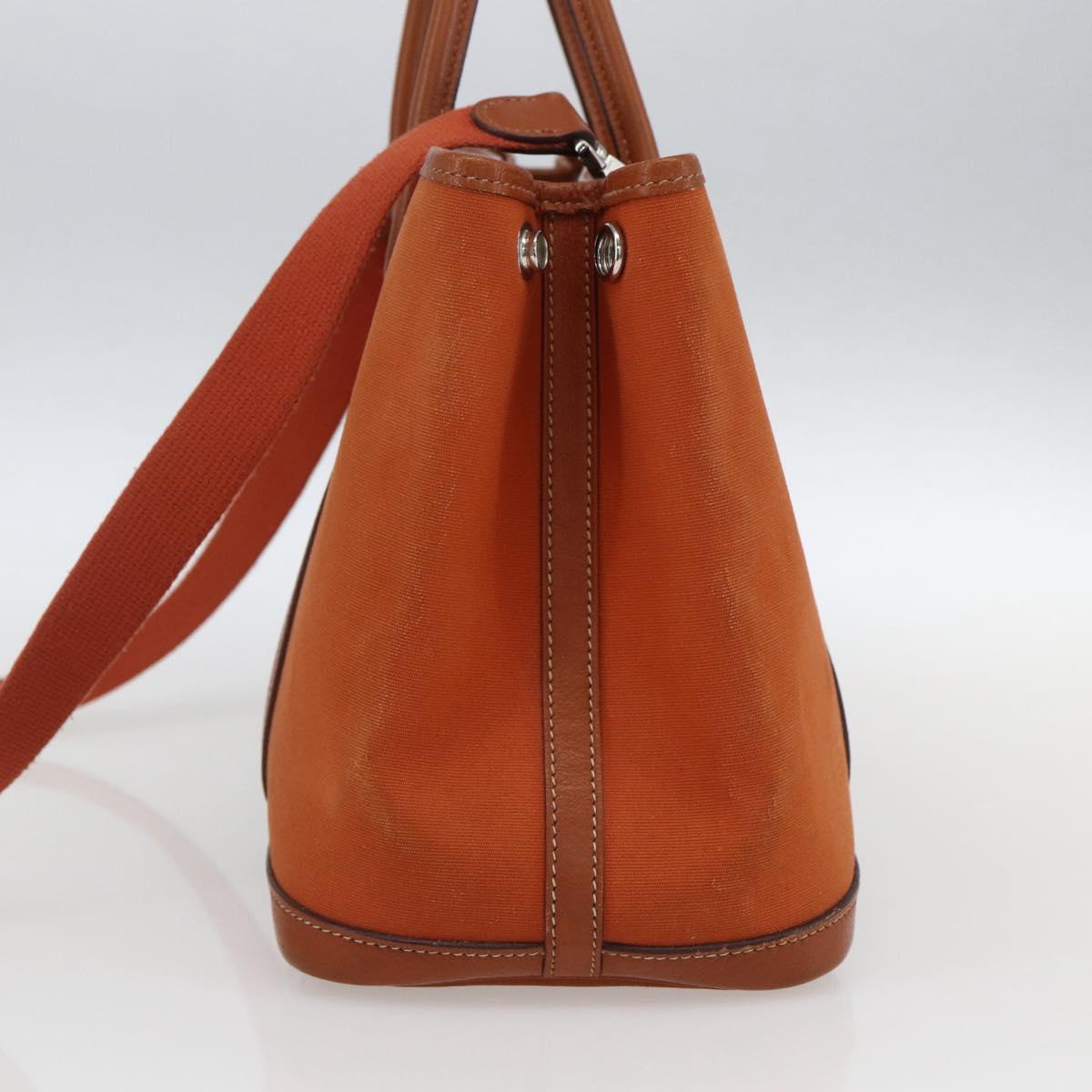 HERMES Garden Party TPM Hand Bag Canvas 2way Orange Silver Auth 166360V
