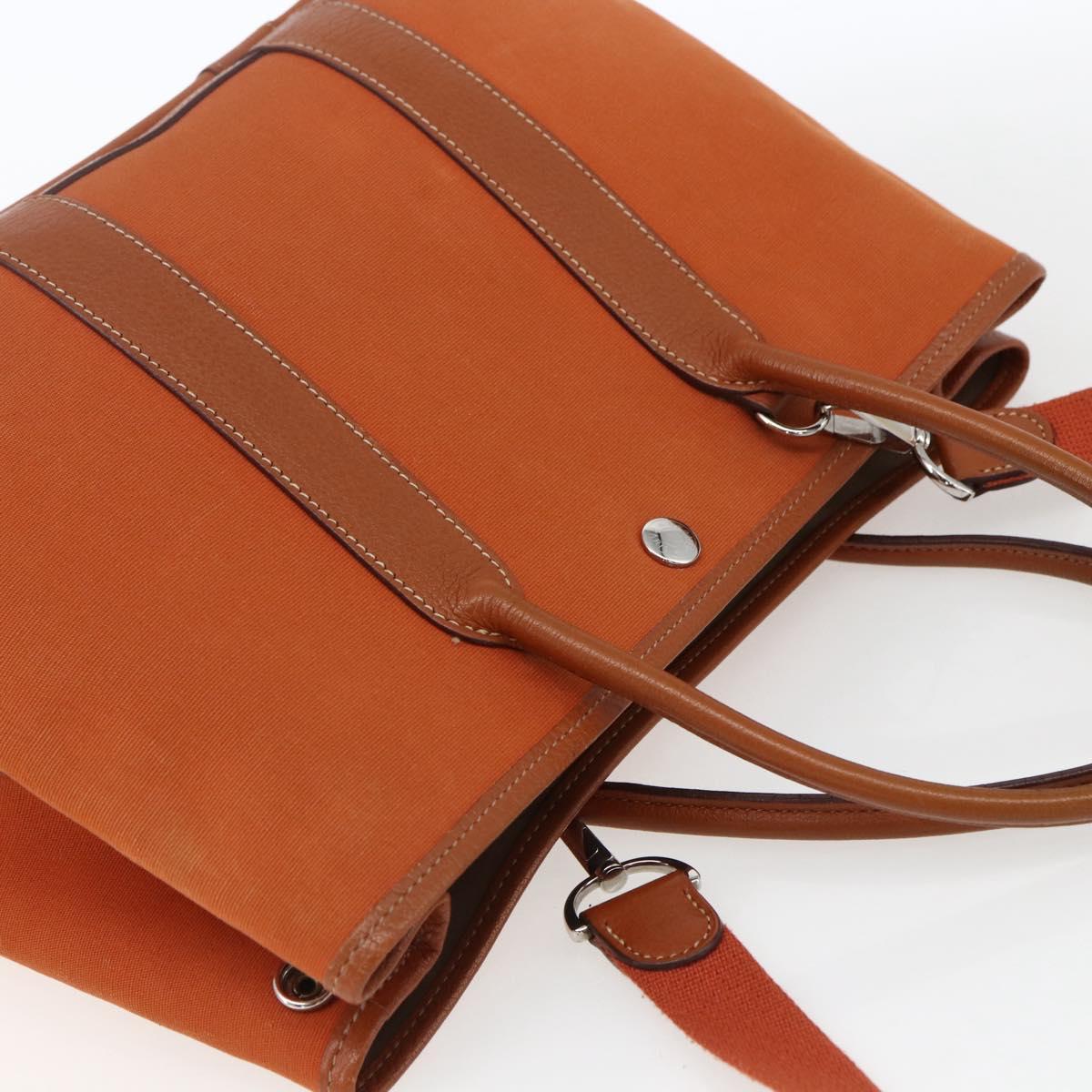 HERMES Garden Party TPM Hand Bag Canvas 2way Orange Silver Auth 166360V