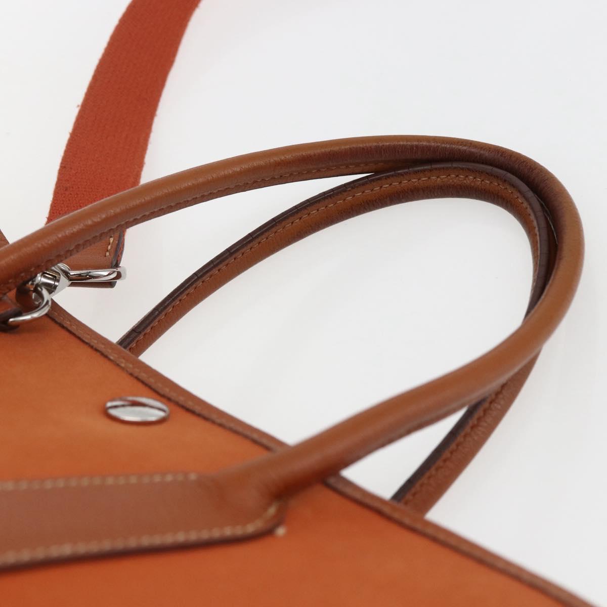 HERMES Garden Party TPM Hand Bag Canvas 2way Orange Silver Auth 166360V