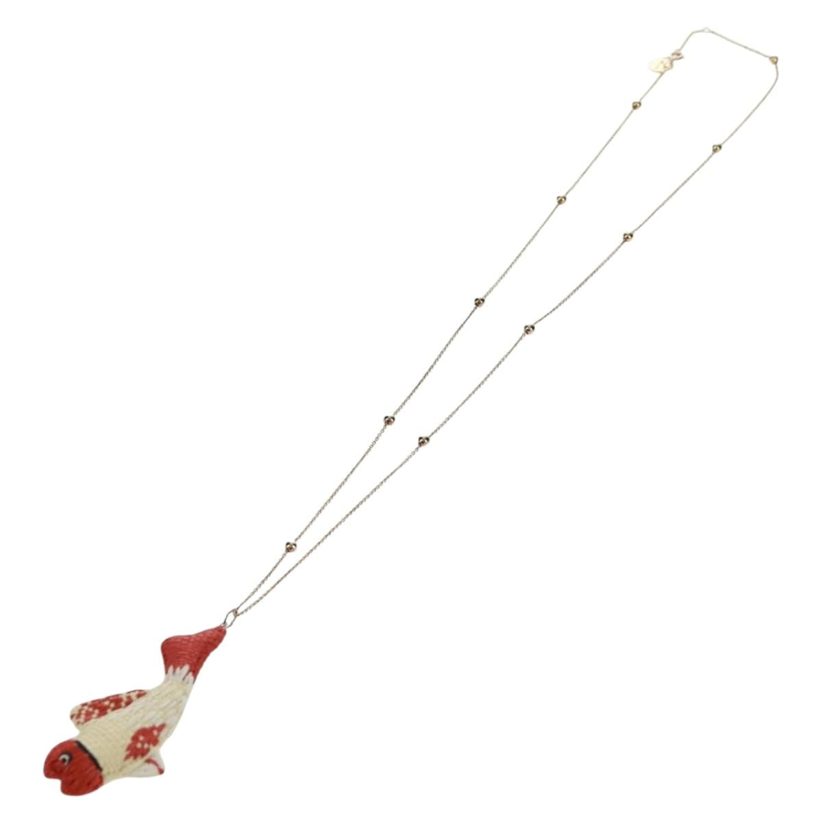 PRADA Clownfish Motif Necklace Ag925 Gold Tone Auth 166365V