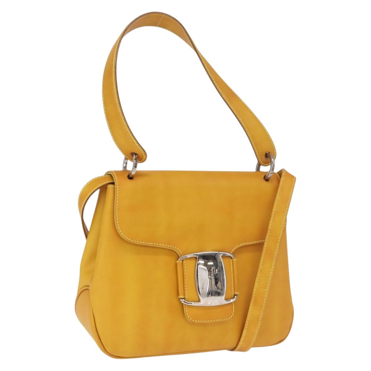 Salvatore Ferragamo Vala Hand Bag Leather 2way Yellow Silver Auth 166370