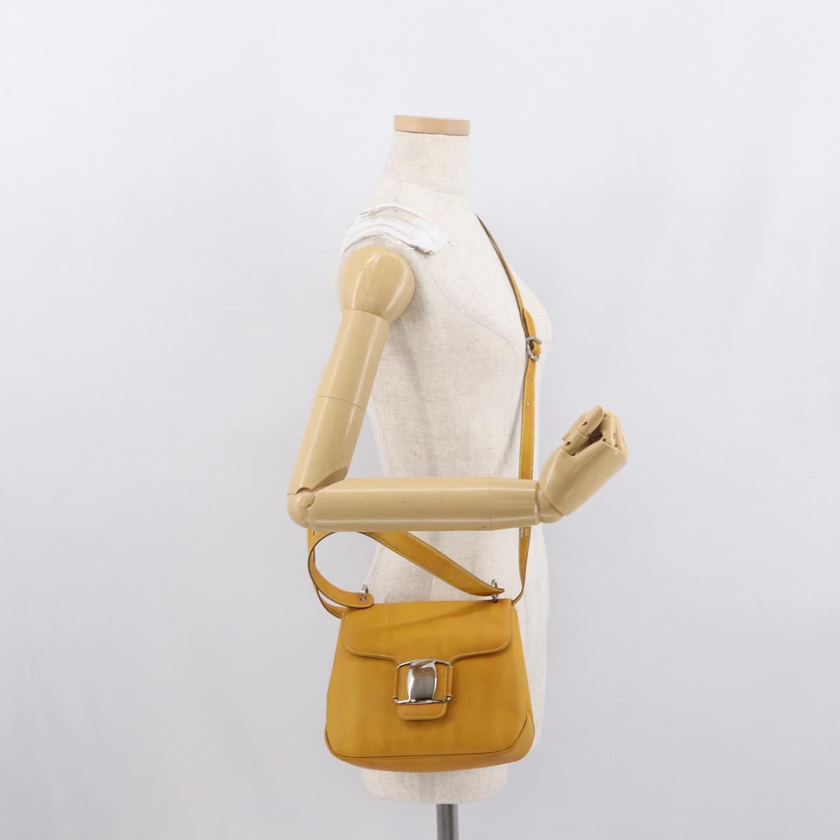 Salvatore Ferragamo Vala Hand Bag Leather 2way Yellow Silver Auth 166370