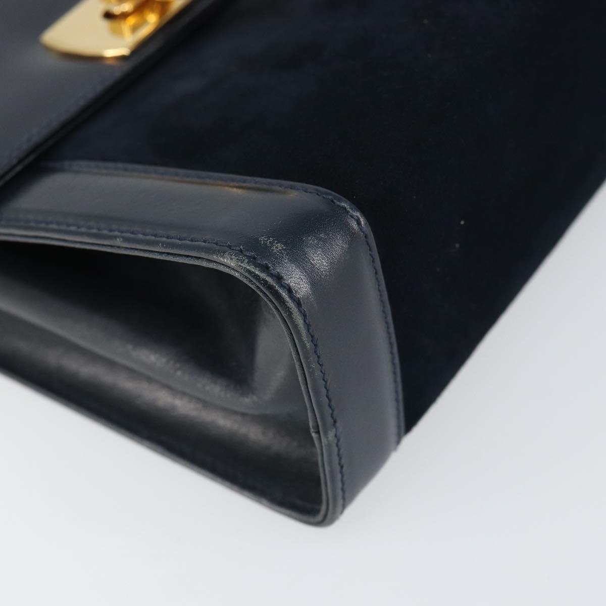 Salvatore Ferragamo Gancini Shoulder Bag Leather Navy Gold Auth 166375