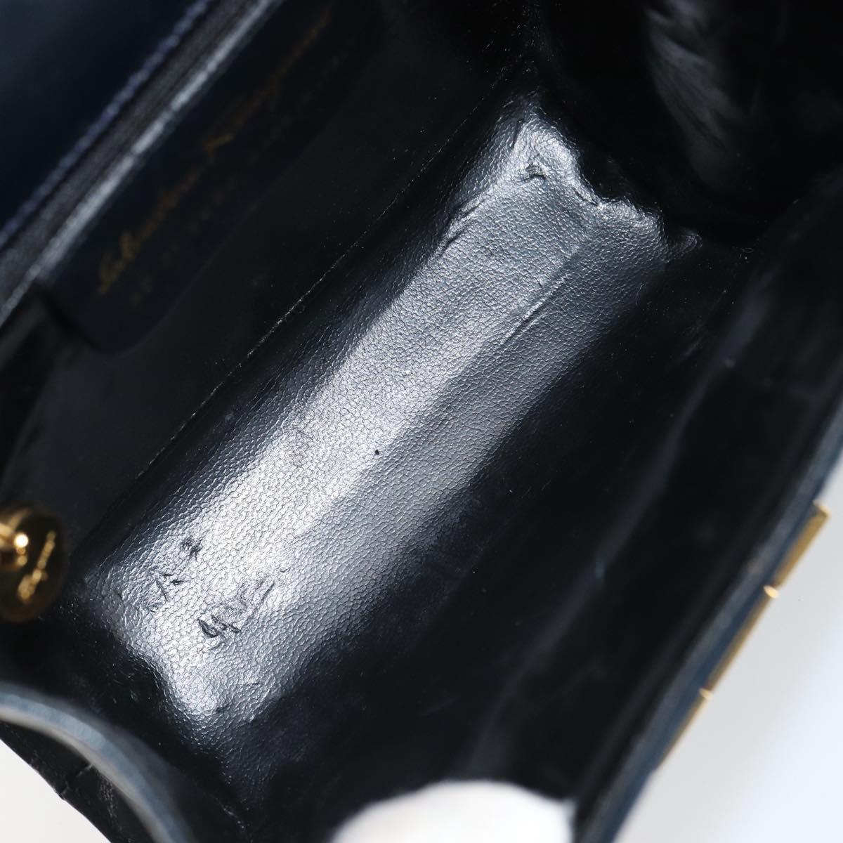 Salvatore Ferragamo Gancini Shoulder Bag Leather Navy Gold Auth 166375