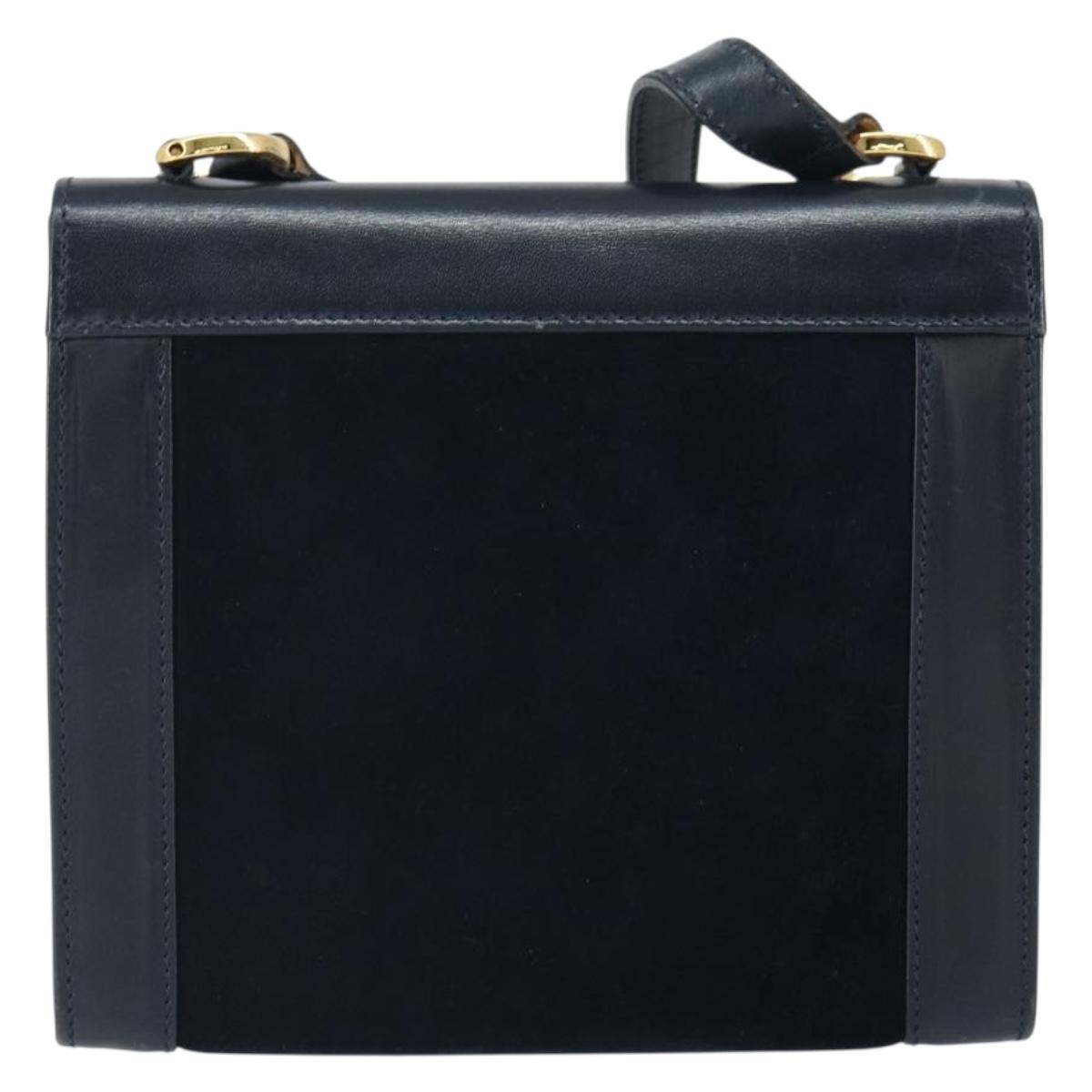 Salvatore Ferragamo Gancini Shoulder Bag Leather Navy Gold Auth 166375