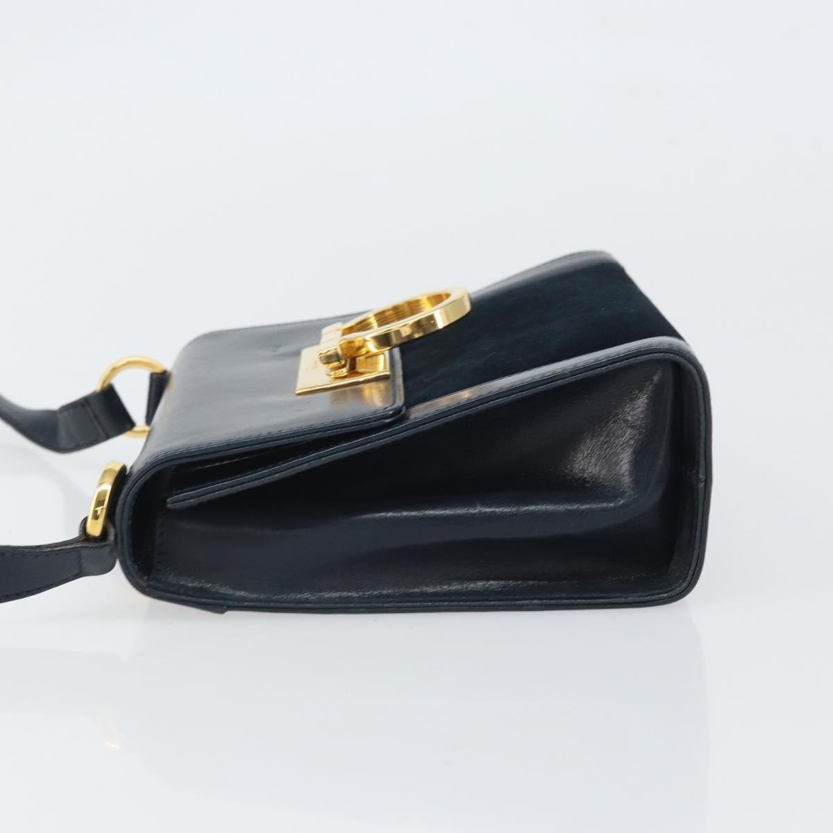 Salvatore Ferragamo Gancini Shoulder Bag Leather Navy Gold Auth 166375