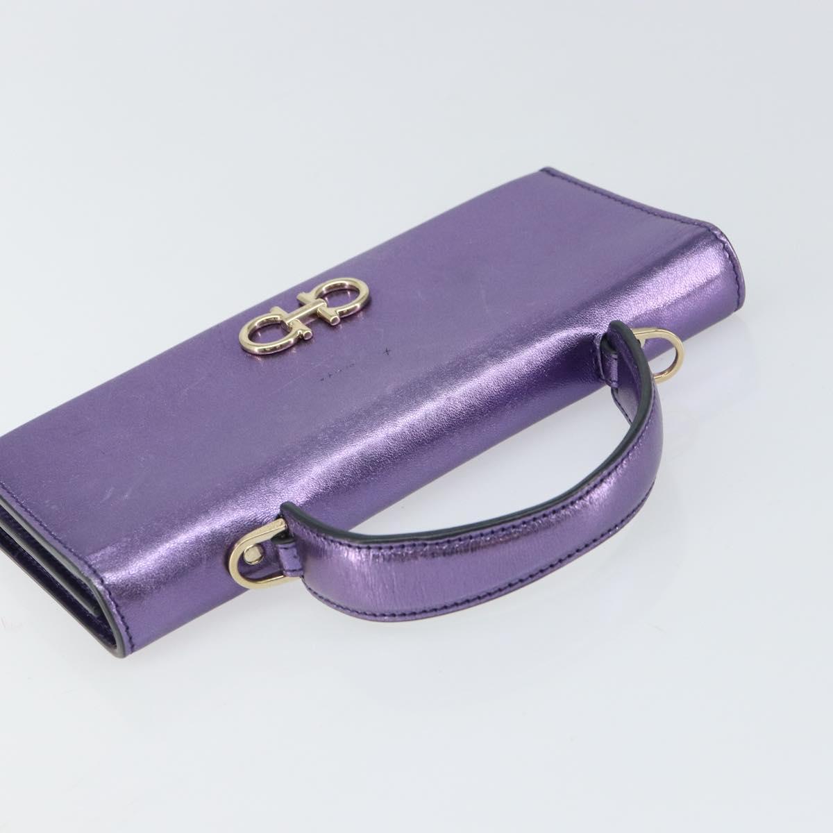 Salvatore Ferragamo Gancini Long Wallet Leather Purple Gold Auth 166383A