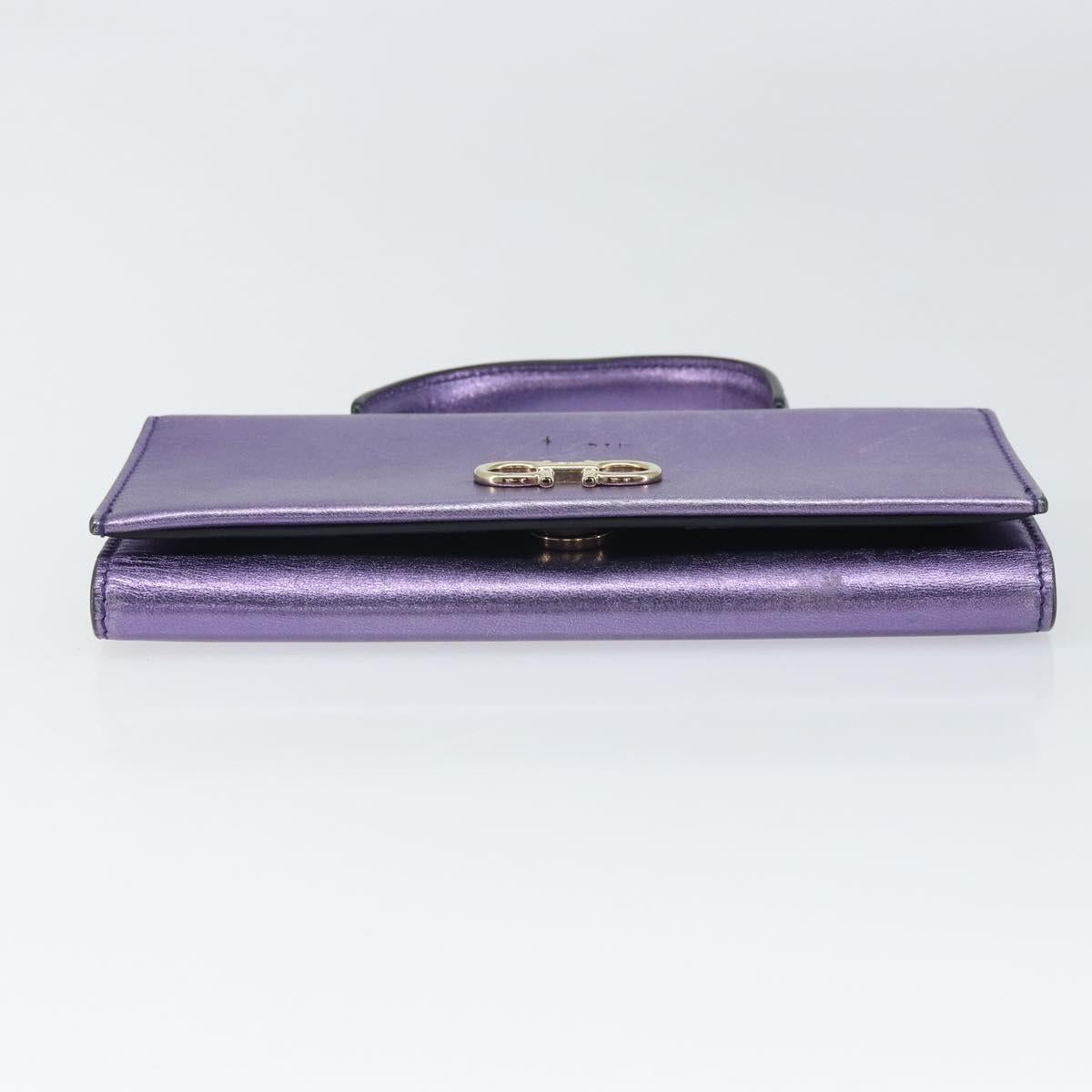 Salvatore Ferragamo Gancini Long Wallet Leather Purple Gold Auth 166383A