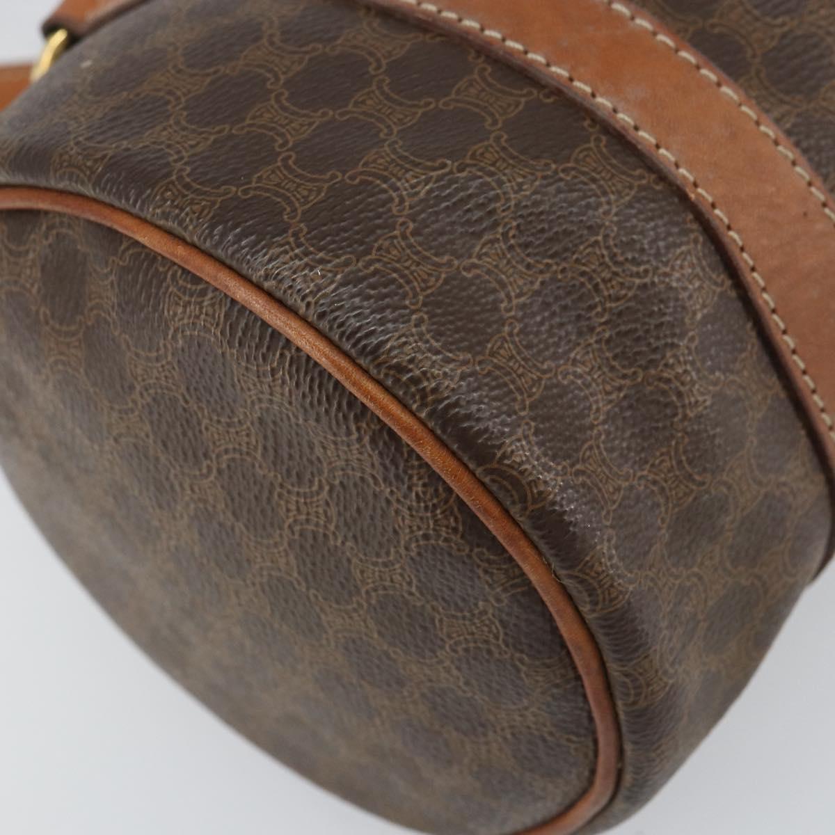CELINE Macadam Canvas Drum bag Hand Bag PVC Leather Brown Gold Auth 166386