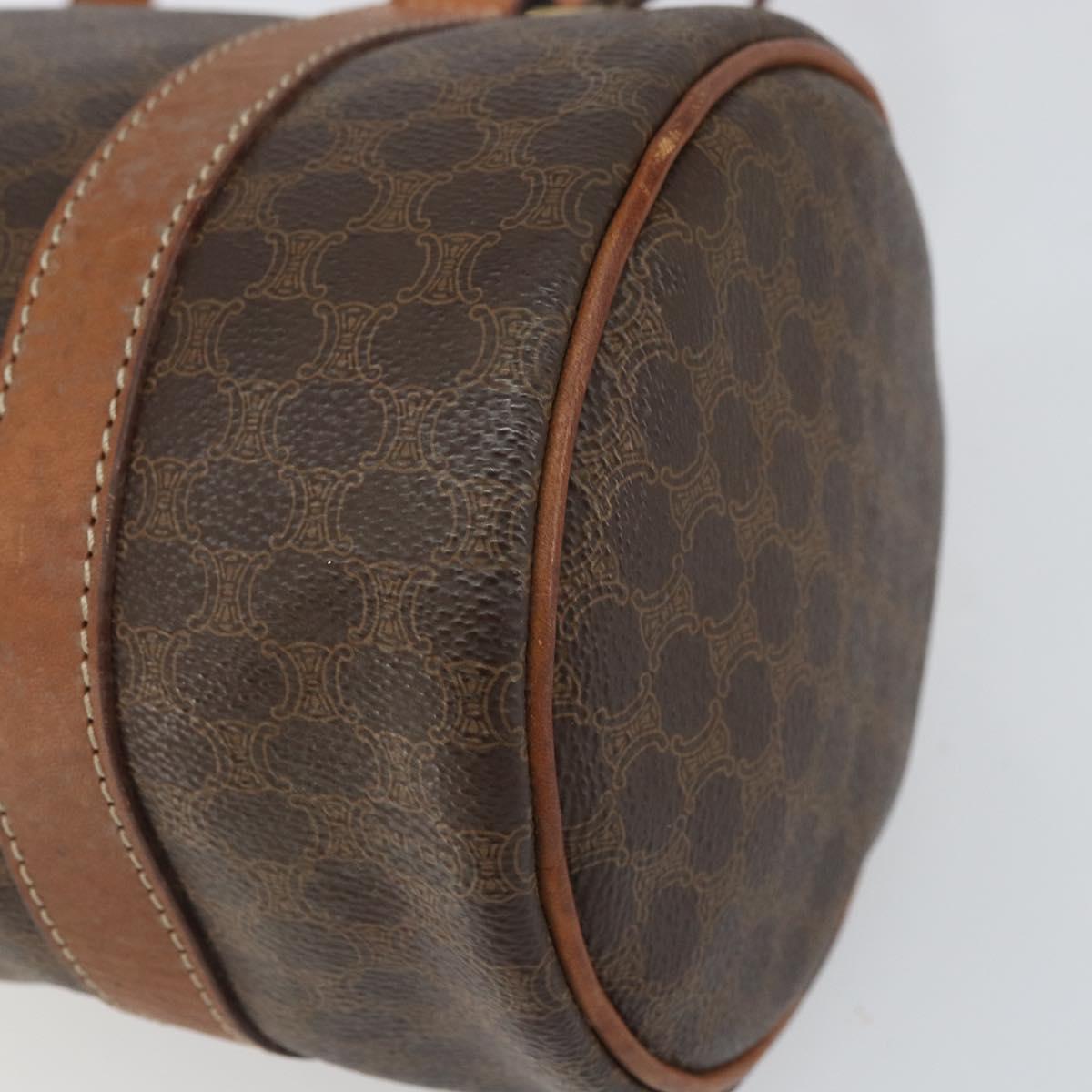 CELINE Macadam Canvas Drum bag Hand Bag PVC Leather Brown Gold Auth 166386