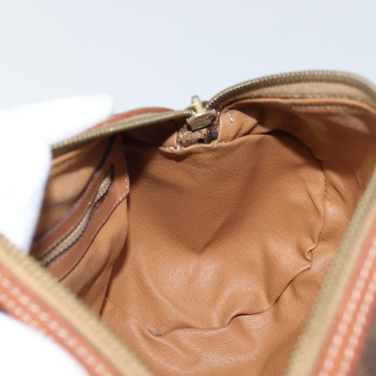 CELINE Macadam Canvas Drum bag Hand Bag PVC Leather Brown Gold Auth 166386