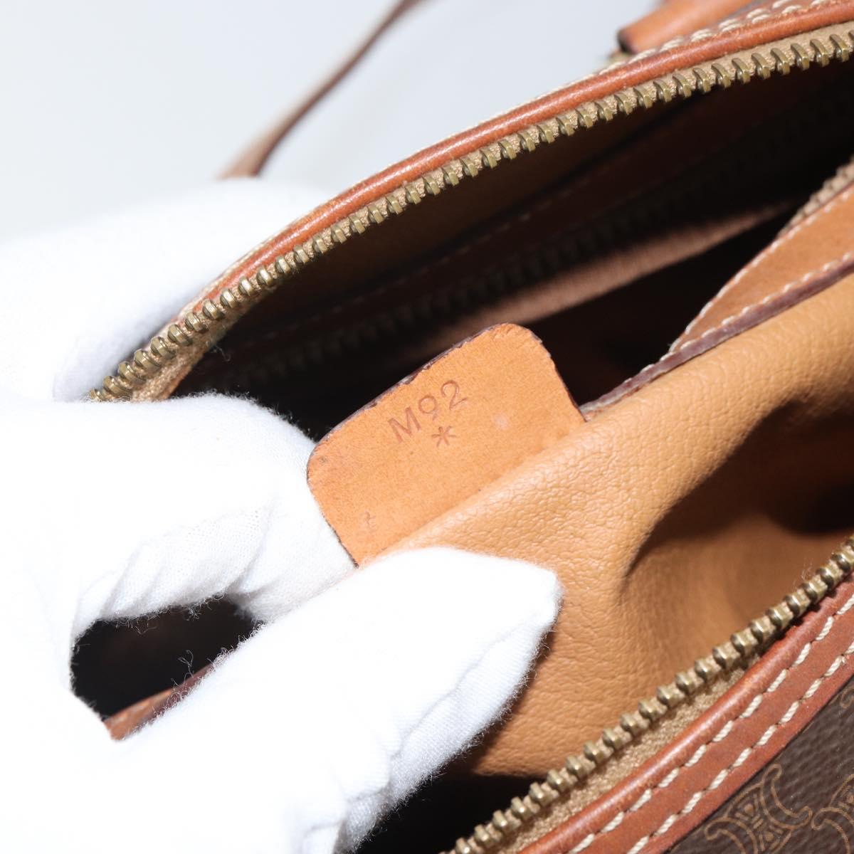 CELINE Macadam Canvas Drum bag Hand Bag PVC Leather Brown Gold Auth 166386