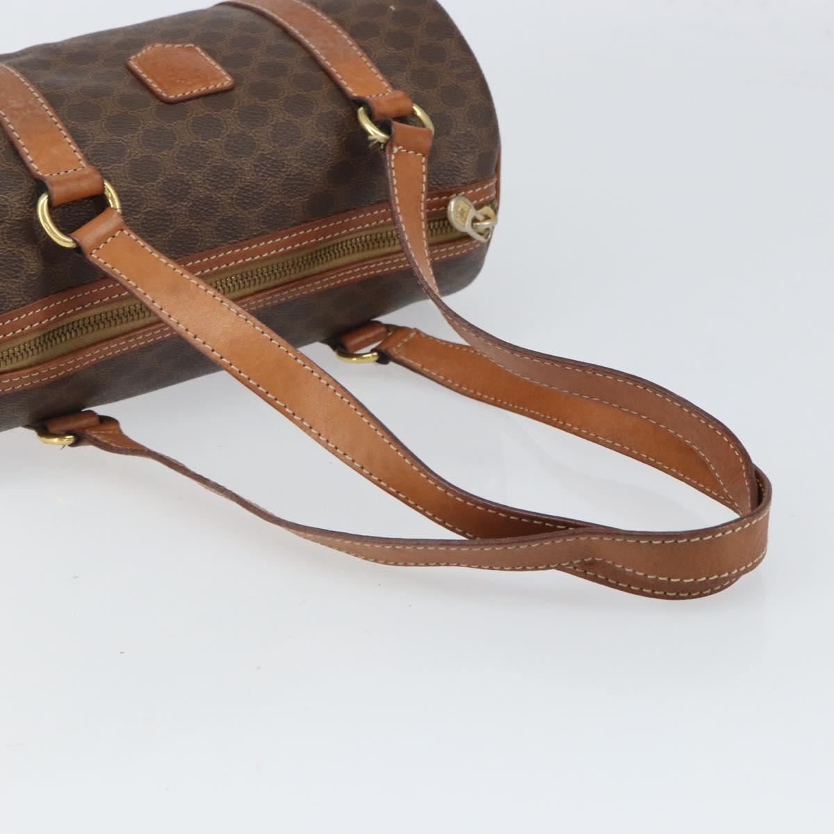 CELINE Macadam Canvas Drum bag Hand Bag PVC Leather Brown Gold Auth 166386