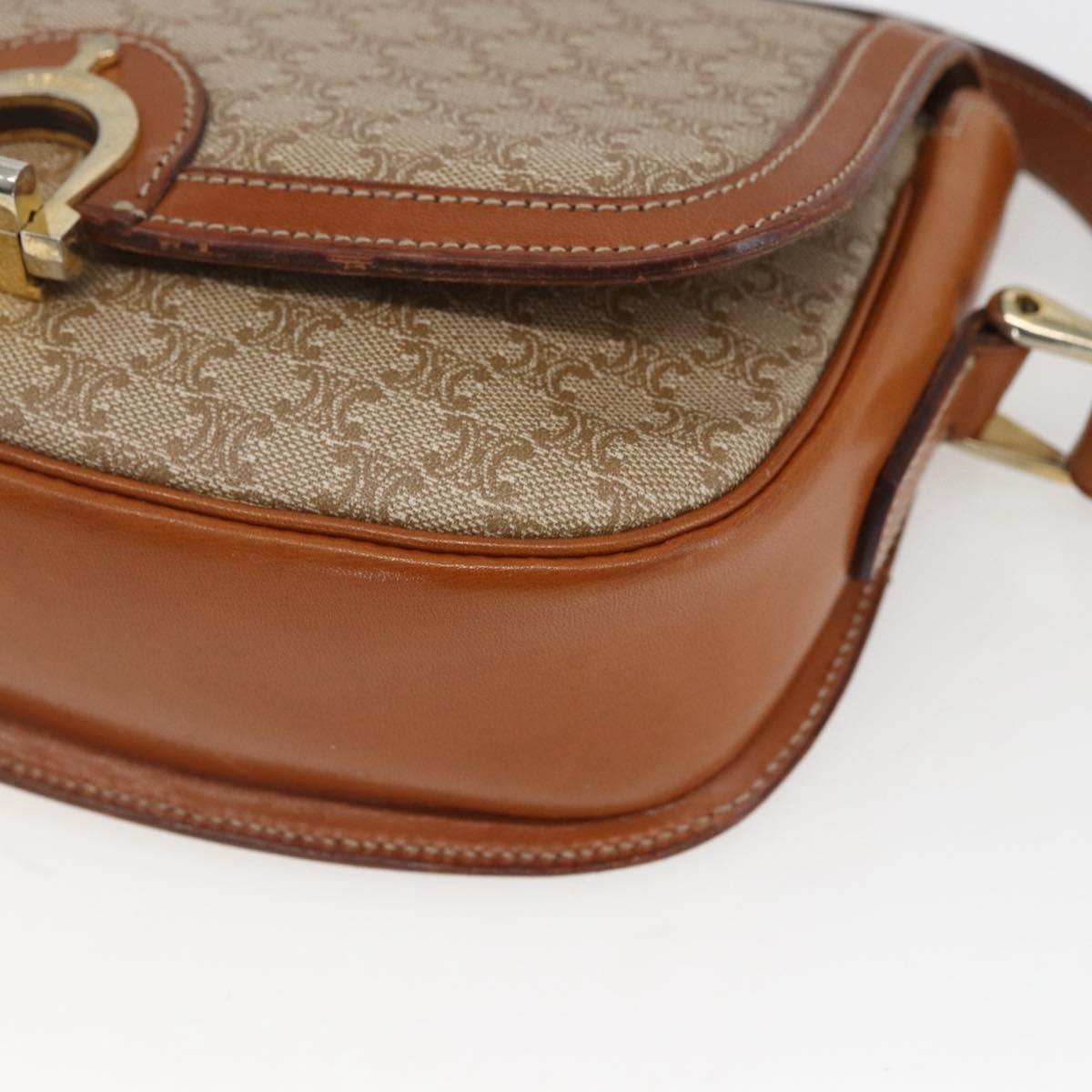 CELINE Macadam Canvas Shoulder Bag PVC Beige Gold Auth 166396