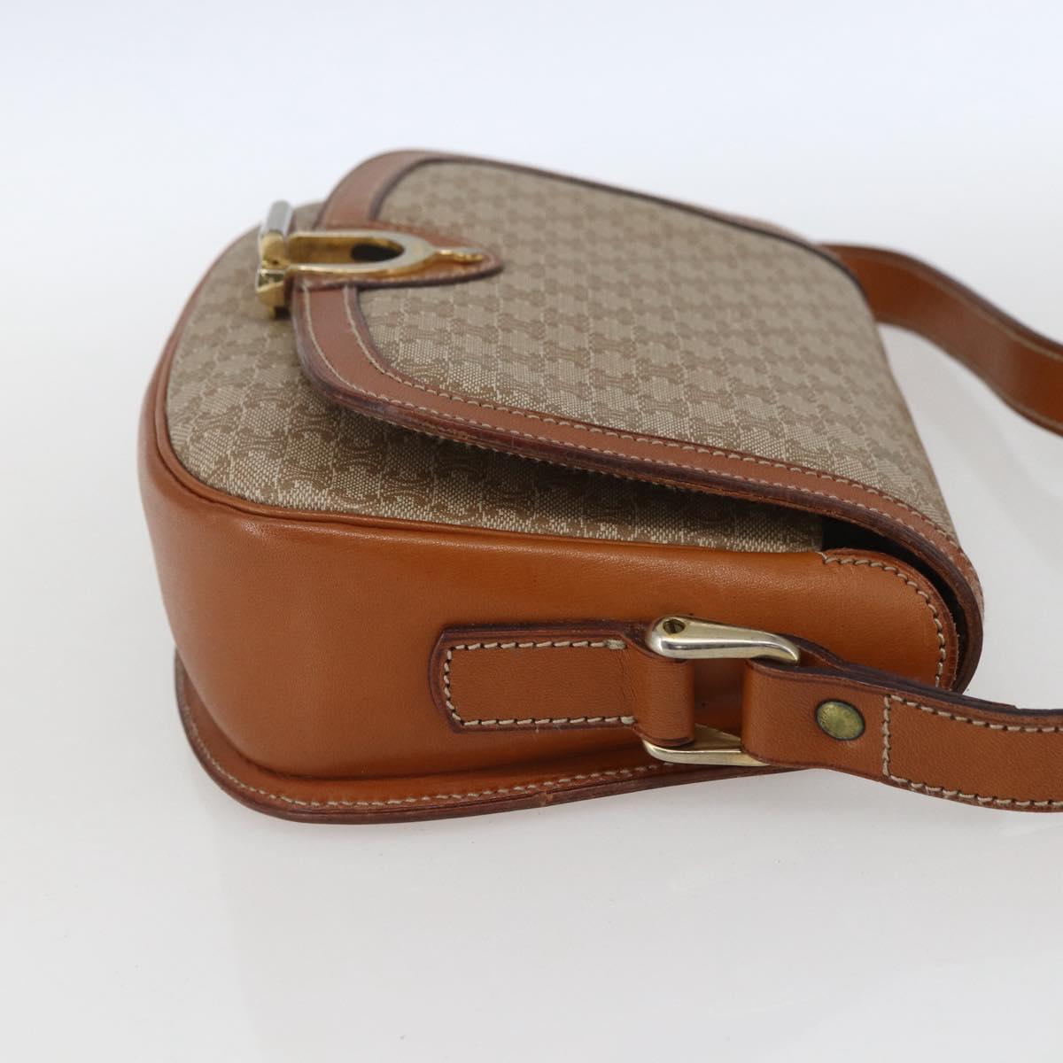 CELINE Macadam Canvas Shoulder Bag PVC Beige Gold Auth 166396