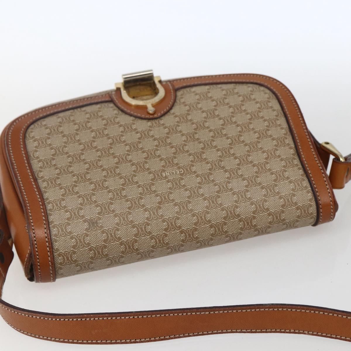 CELINE Macadam Canvas Shoulder Bag PVC Beige Gold Auth 166396