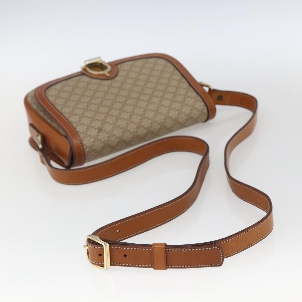CELINE Macadam Canvas Shoulder Bag PVC Beige Gold Auth 166396