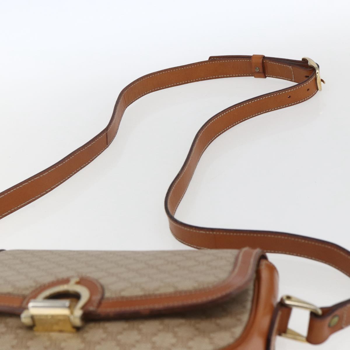 CELINE Macadam Canvas Shoulder Bag PVC Beige Gold Auth 166396