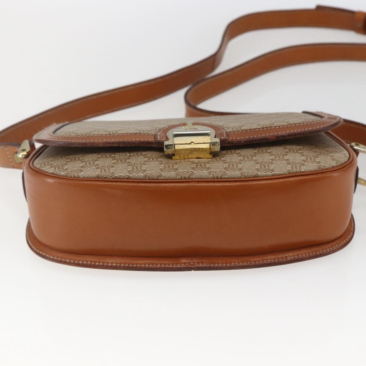 CELINE Macadam Canvas Shoulder Bag PVC Beige Gold Auth 166396