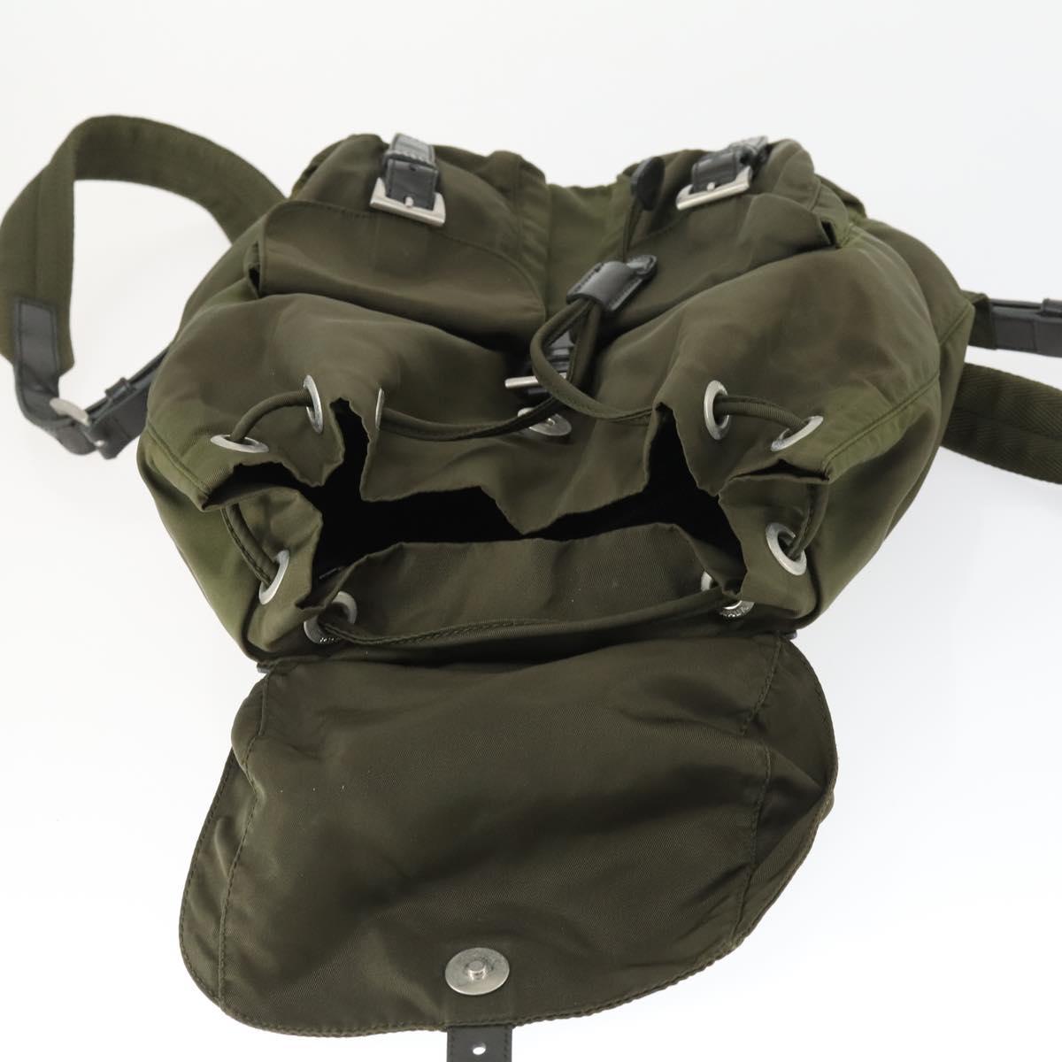 PRADA Backpack Nylon Khaki Silver Auth 166398