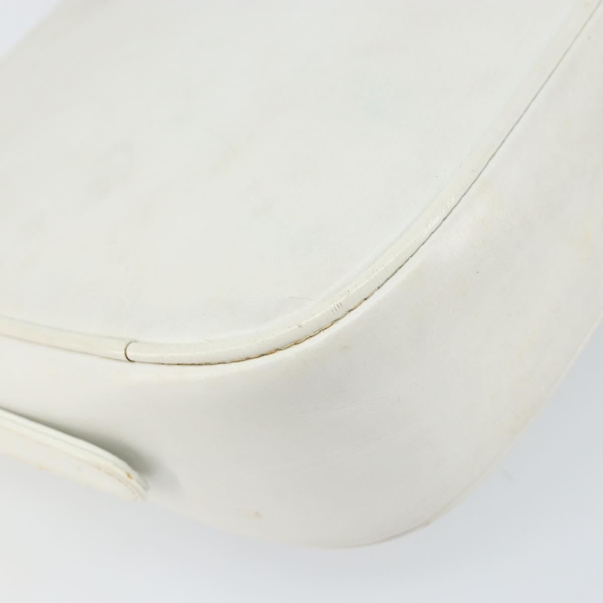 CELINE Horse Carriage Shoulder Bag Leather White Gold Auth 166400