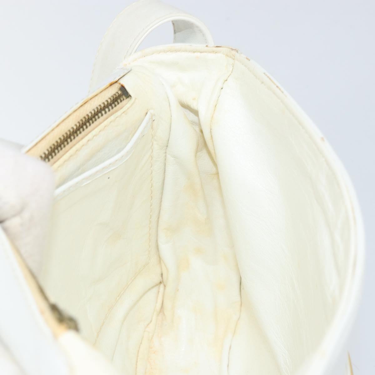 CELINE Horse Carriage Shoulder Bag Leather White Gold Auth 166400