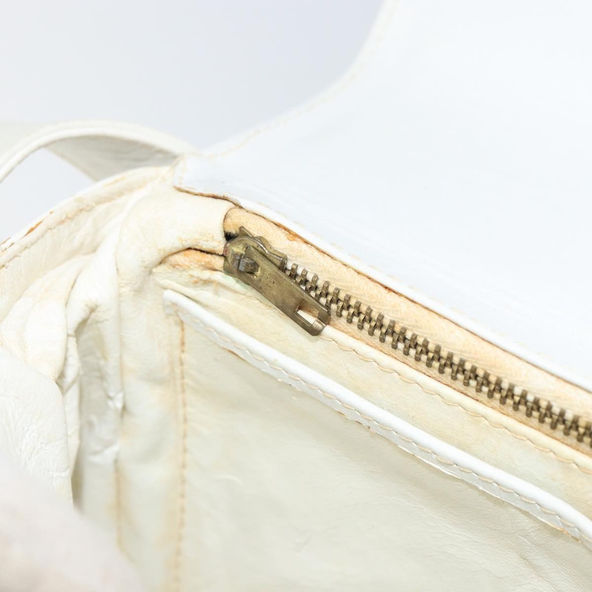 CELINE Horse Carriage Shoulder Bag Leather White Gold Auth 166400