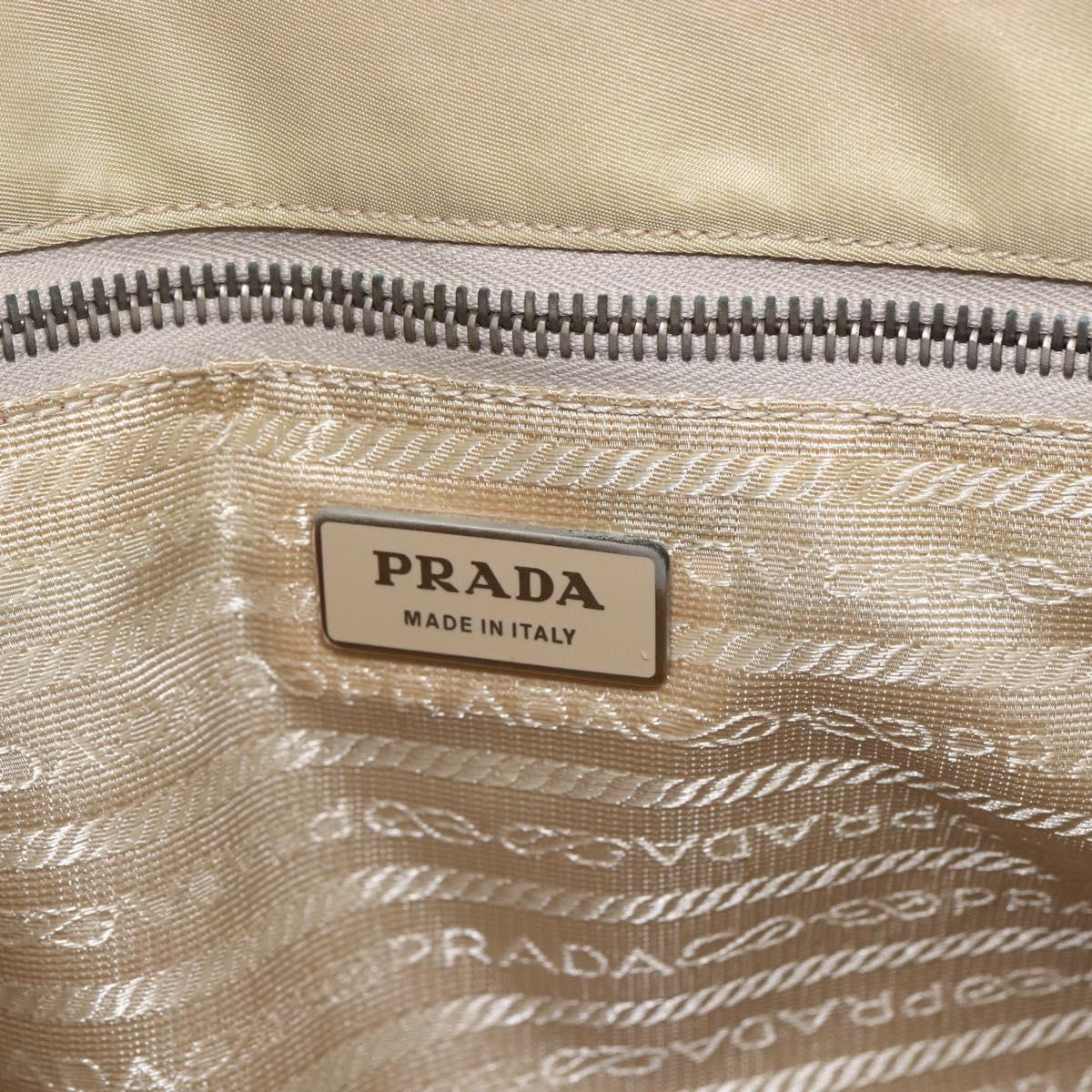 PRADA Tote Bag Nylon Ivory Silver Auth 166401