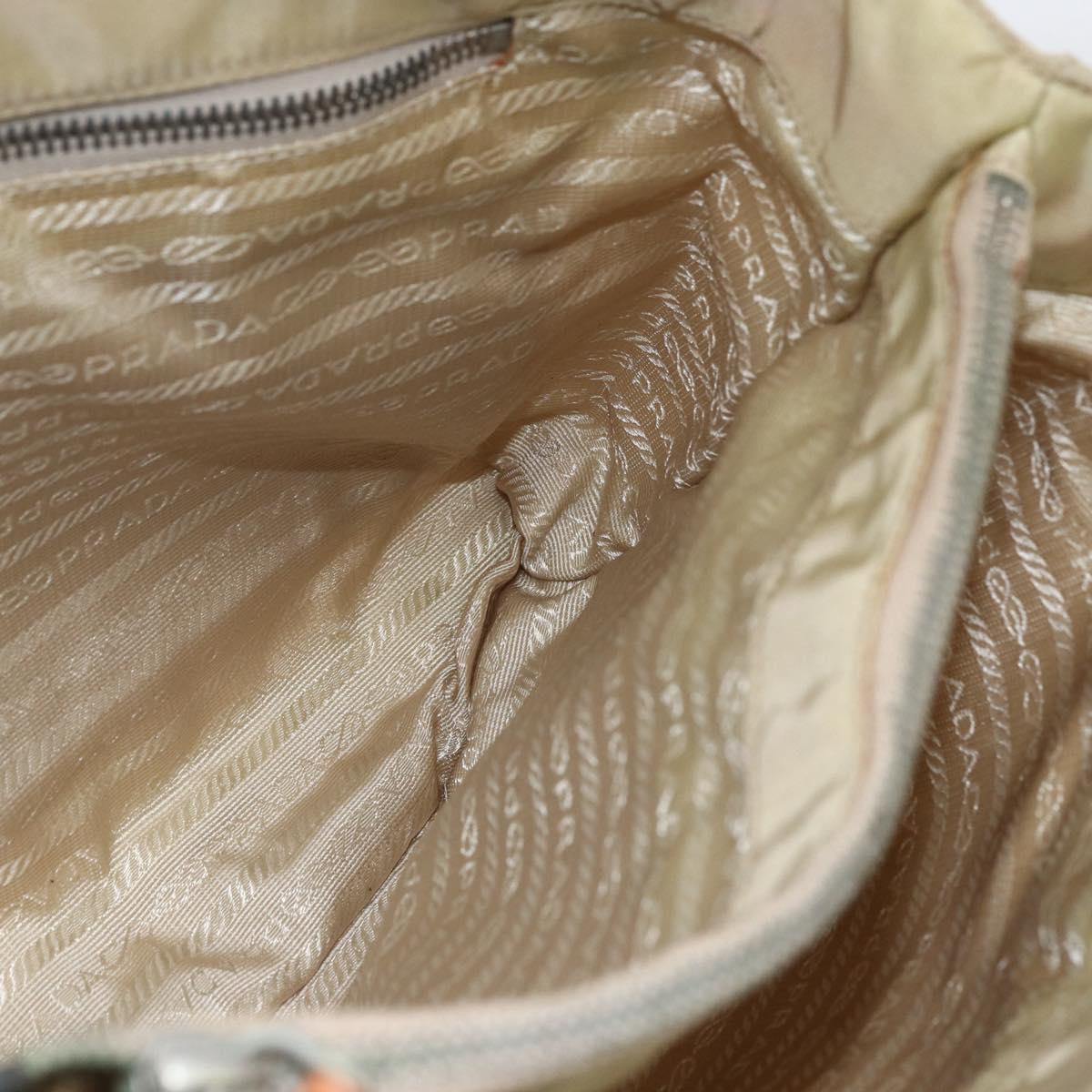 PRADA Tote Bag Nylon Ivory Silver Auth 166401