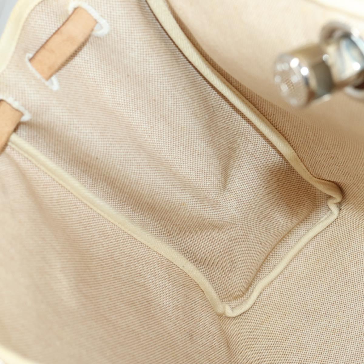 HERMES Her bag Hand Bag Canvas Leather 2way Beige Silver Auth 166412