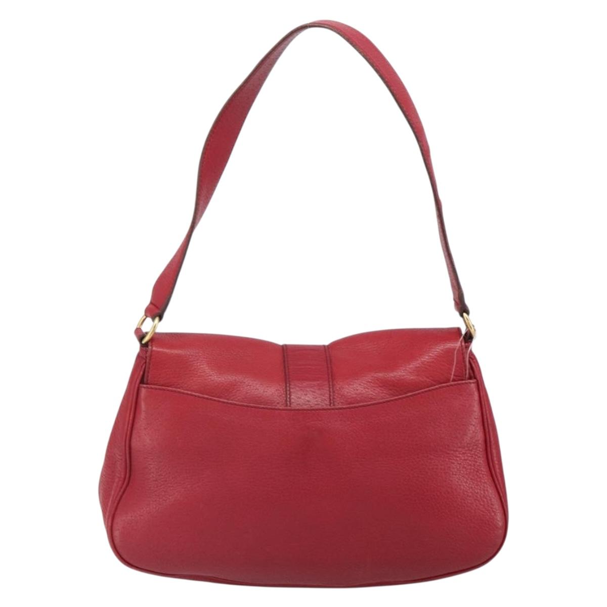 Salvatore Ferragamo Gancini Shoulder Bag Leather Red Gold Auth 166427