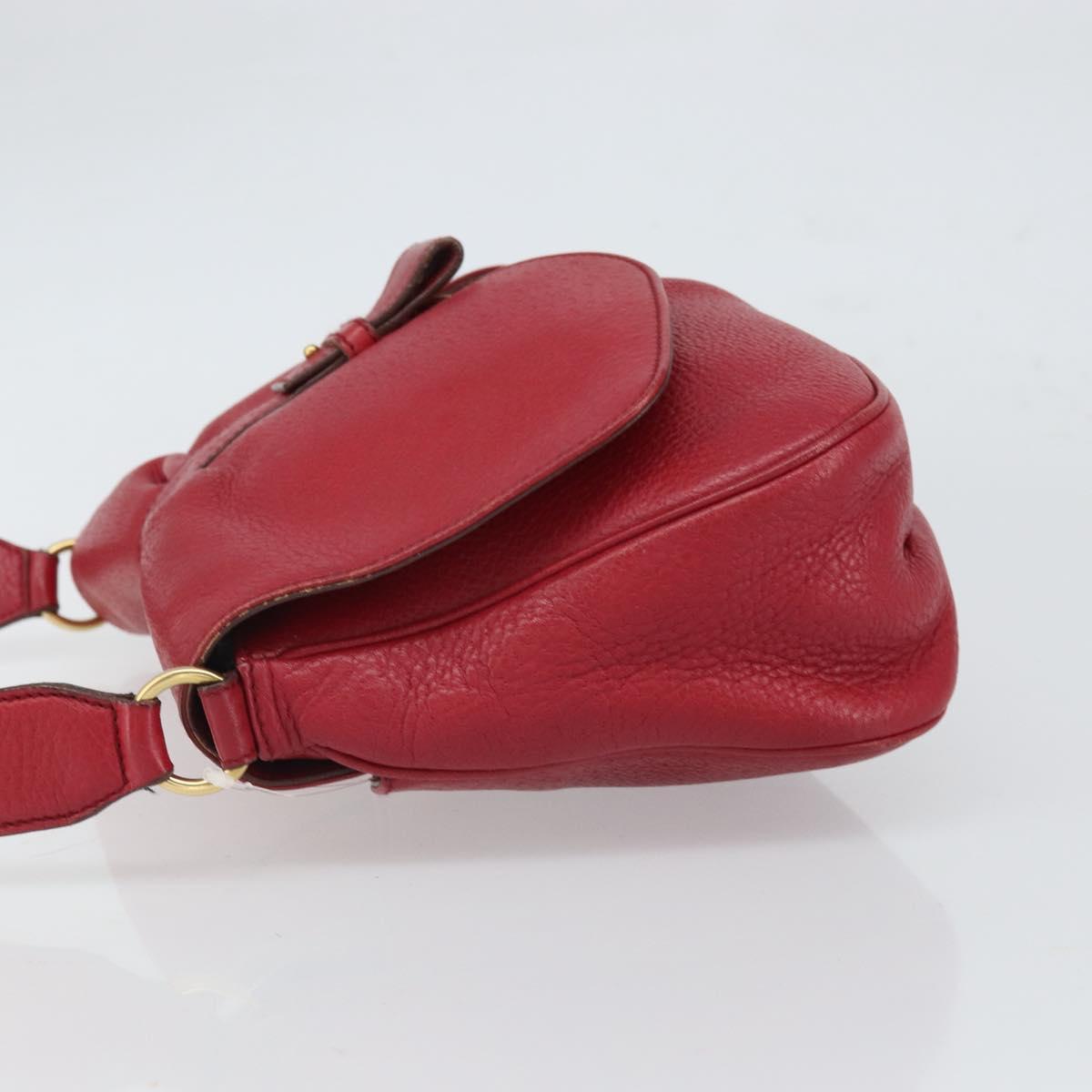 Salvatore Ferragamo Gancini Shoulder Bag Leather Red Gold Auth 166427