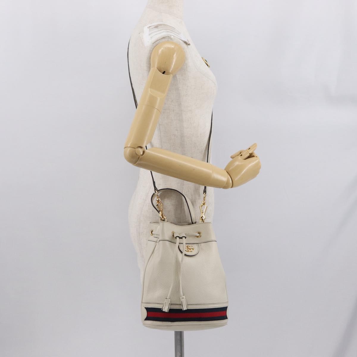 GUCCI Sherry Line GG Marmont Bag Leather 2way White Gold 610846 Auth 166430