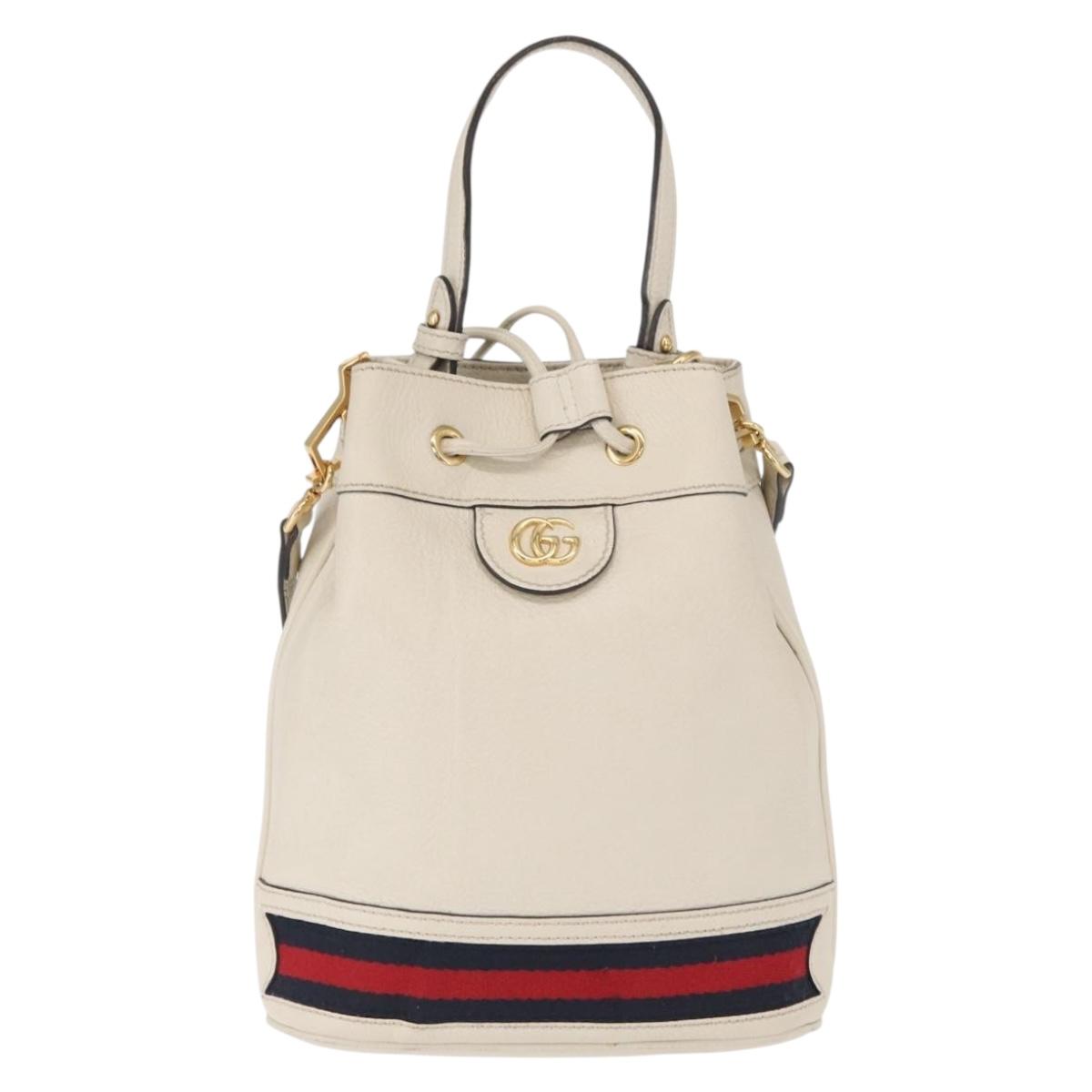 GUCCI Sherry Line GG Marmont Bag Leather 2way White Gold 610846 Auth 166430