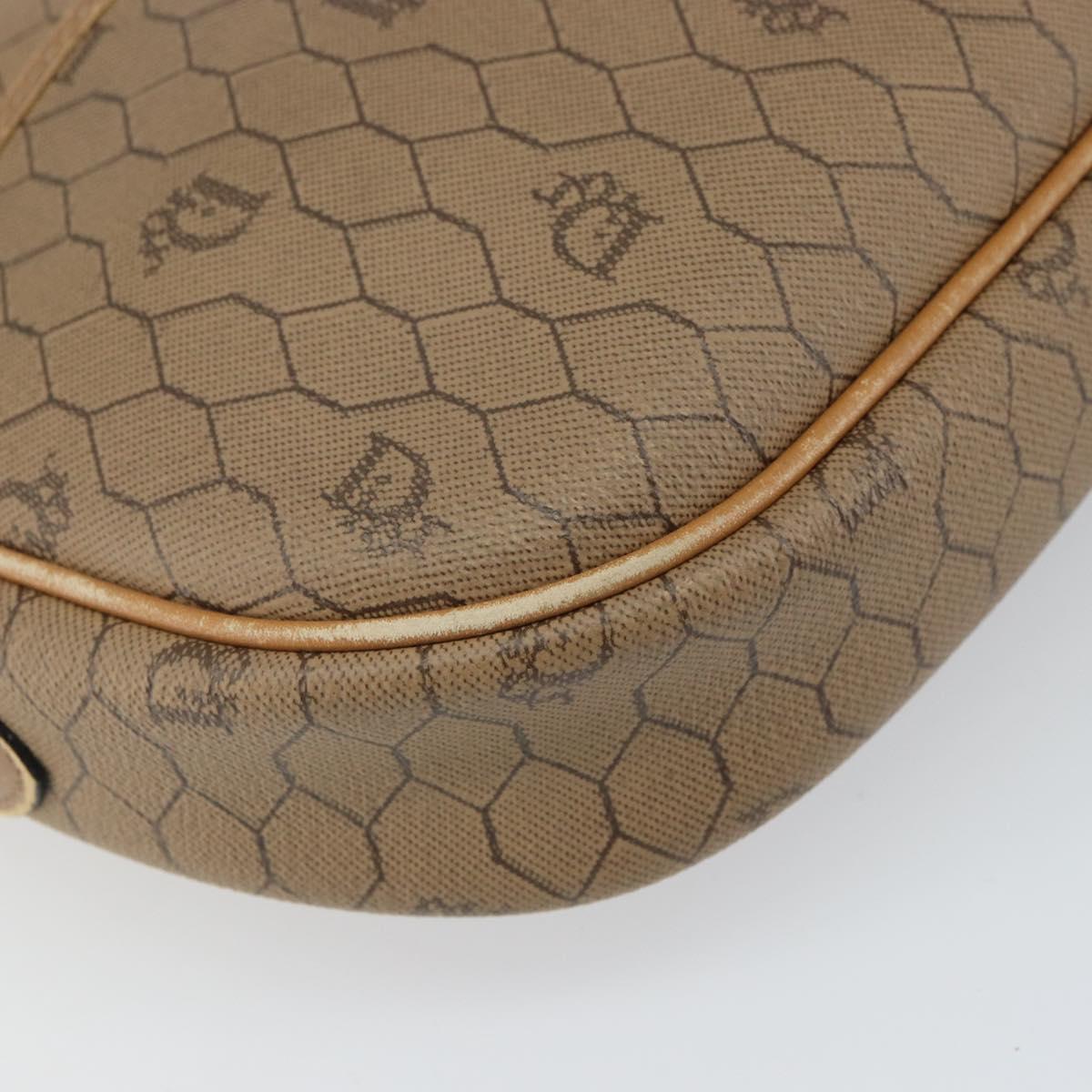Christian Dior Honeycomb Canvas Shoulder Bag PVC Beige Gold Auth 166431