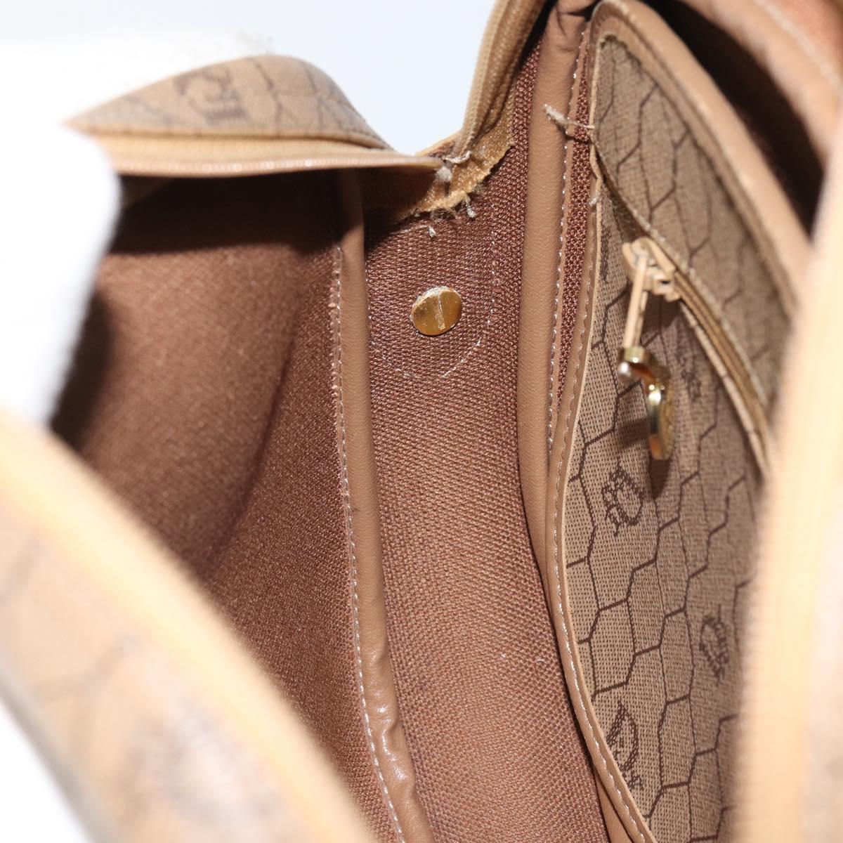 Christian Dior Honeycomb Canvas Shoulder Bag PVC Beige Gold Auth 166431