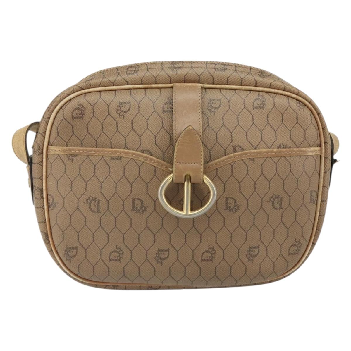 Christian Dior Honeycomb Canvas Shoulder Bag PVC Beige Gold Auth 166431