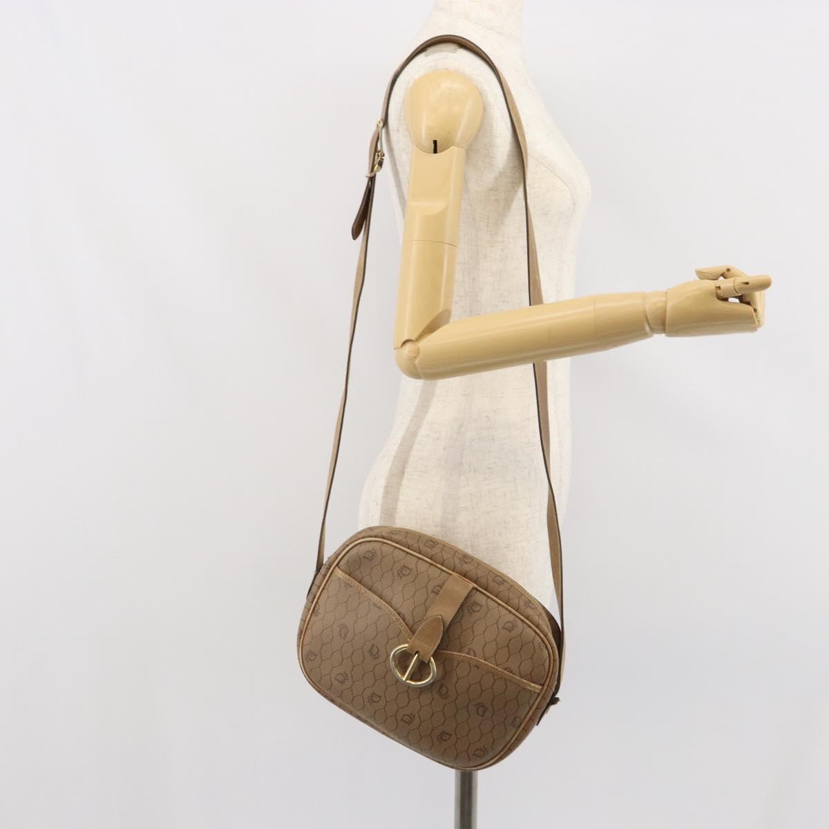 Christian Dior Honeycomb Canvas Shoulder Bag PVC Beige Gold Auth 166431