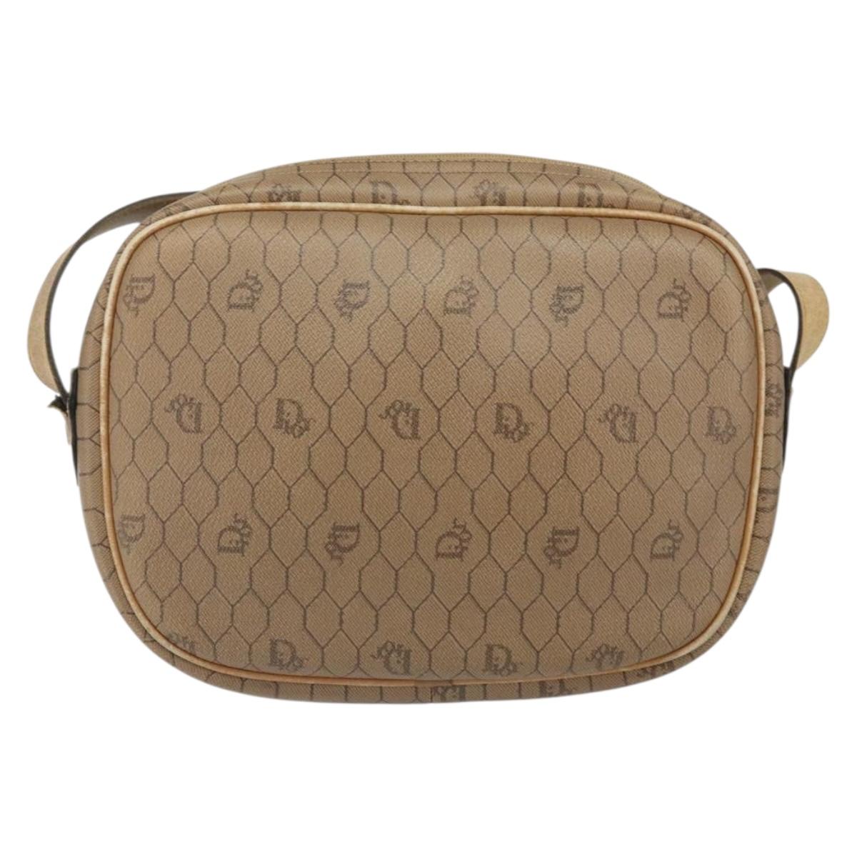 Christian Dior Honeycomb Canvas Shoulder Bag PVC Beige Gold Auth 166431