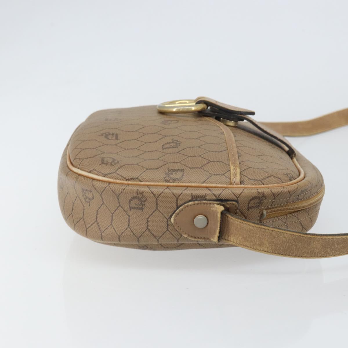 Christian Dior Honeycomb Canvas Shoulder Bag PVC Beige Gold Auth 166431