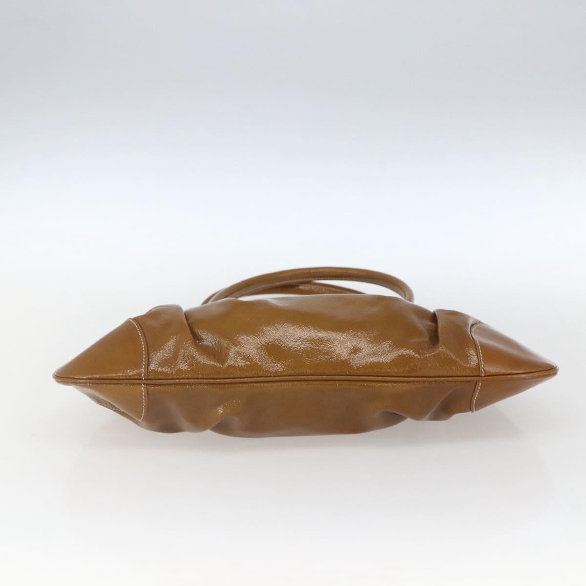 Salvatore Ferragamo Gancini Hand Bag Patent leather Brown Silver Auth 166433