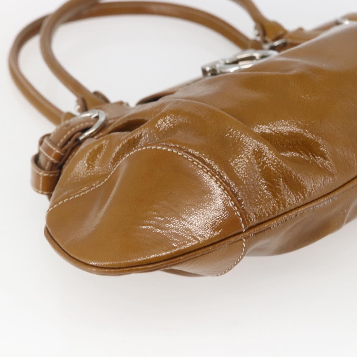 Salvatore Ferragamo Gancini Hand Bag Patent leather Brown Silver Auth 166433