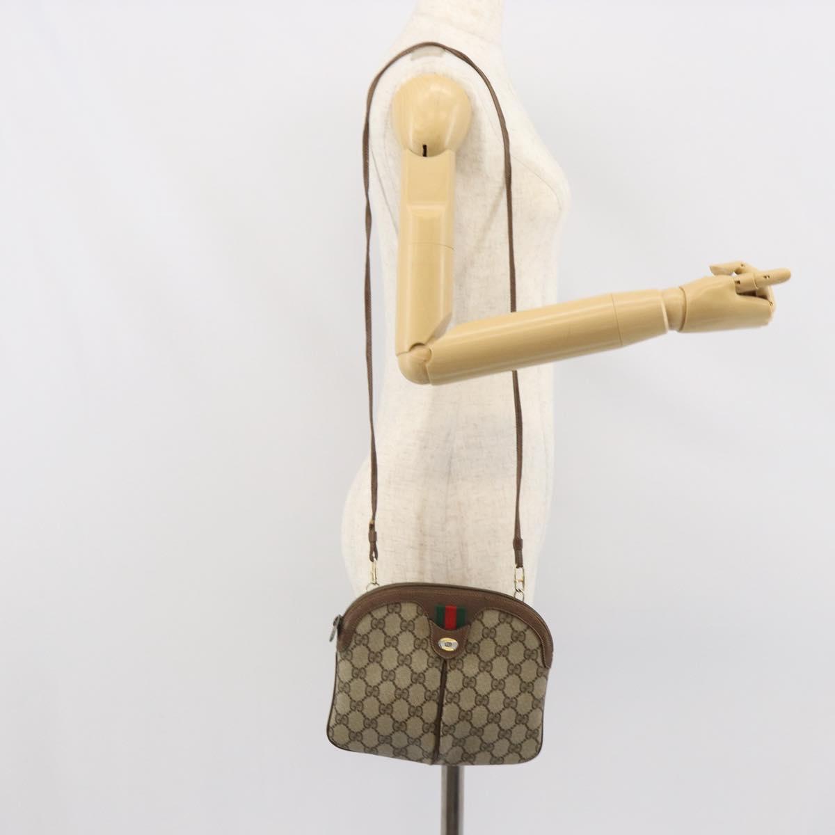 GUCCI GG Supreme Web Sherry Line Bag PVC Beige Gold 904 02 047 Auth 166437