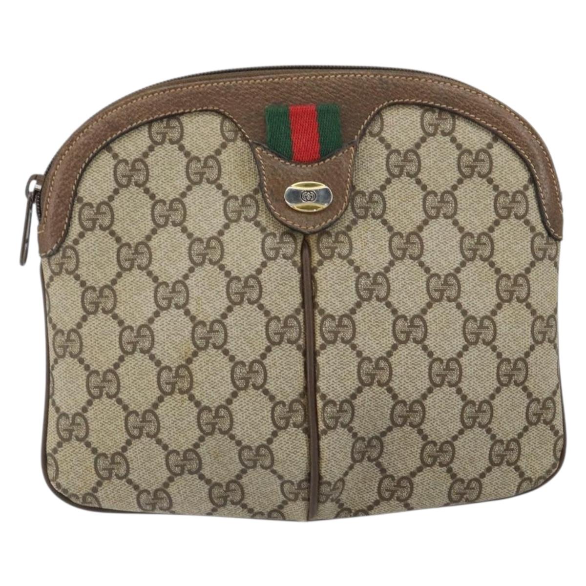 GUCCI GG Supreme Web Sherry Line Bag PVC Beige Gold 904 02 047 Auth 166437
