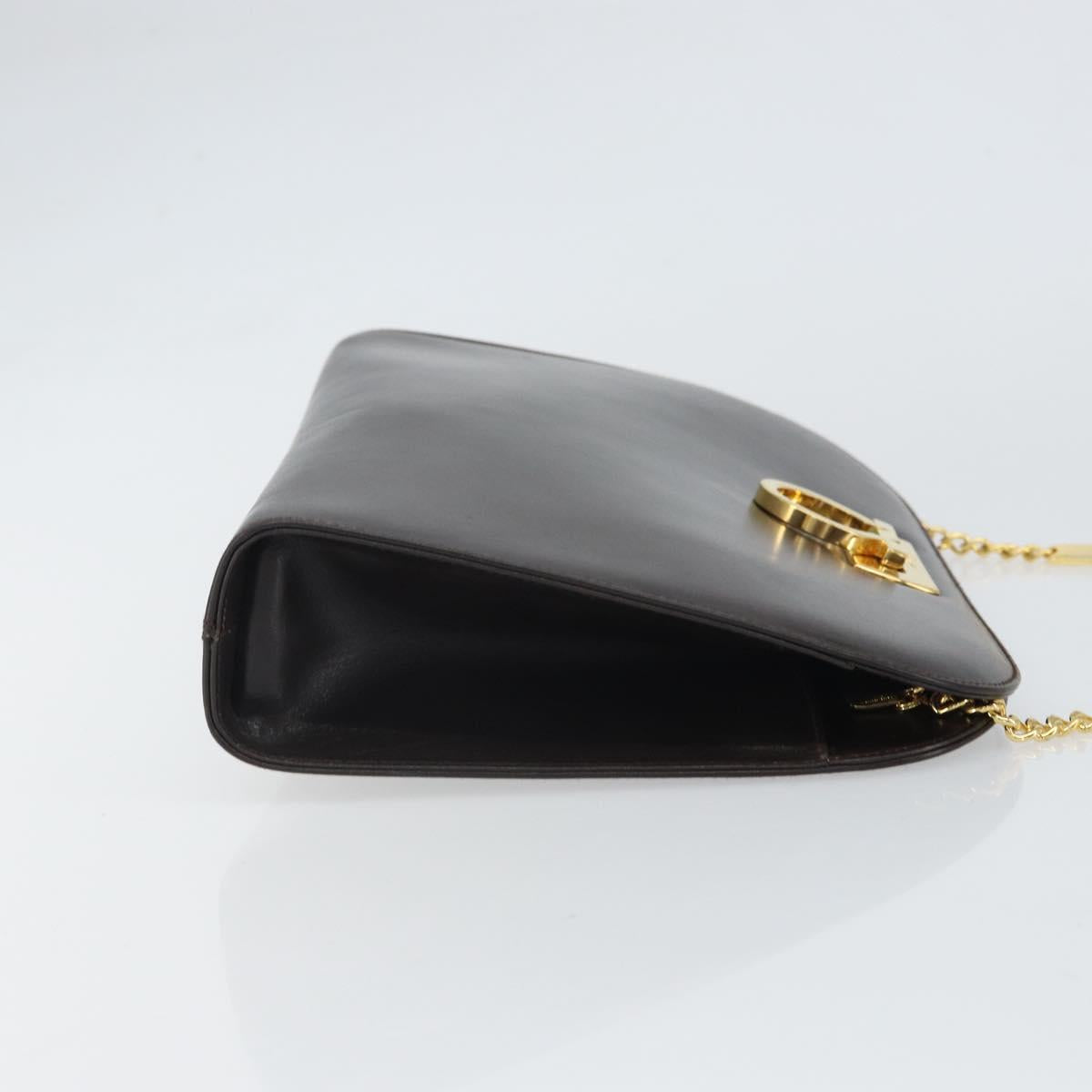 Salvatore Ferragamo Gancini Chain Shoulder Bag Leather Brown Gold Auth 166439
