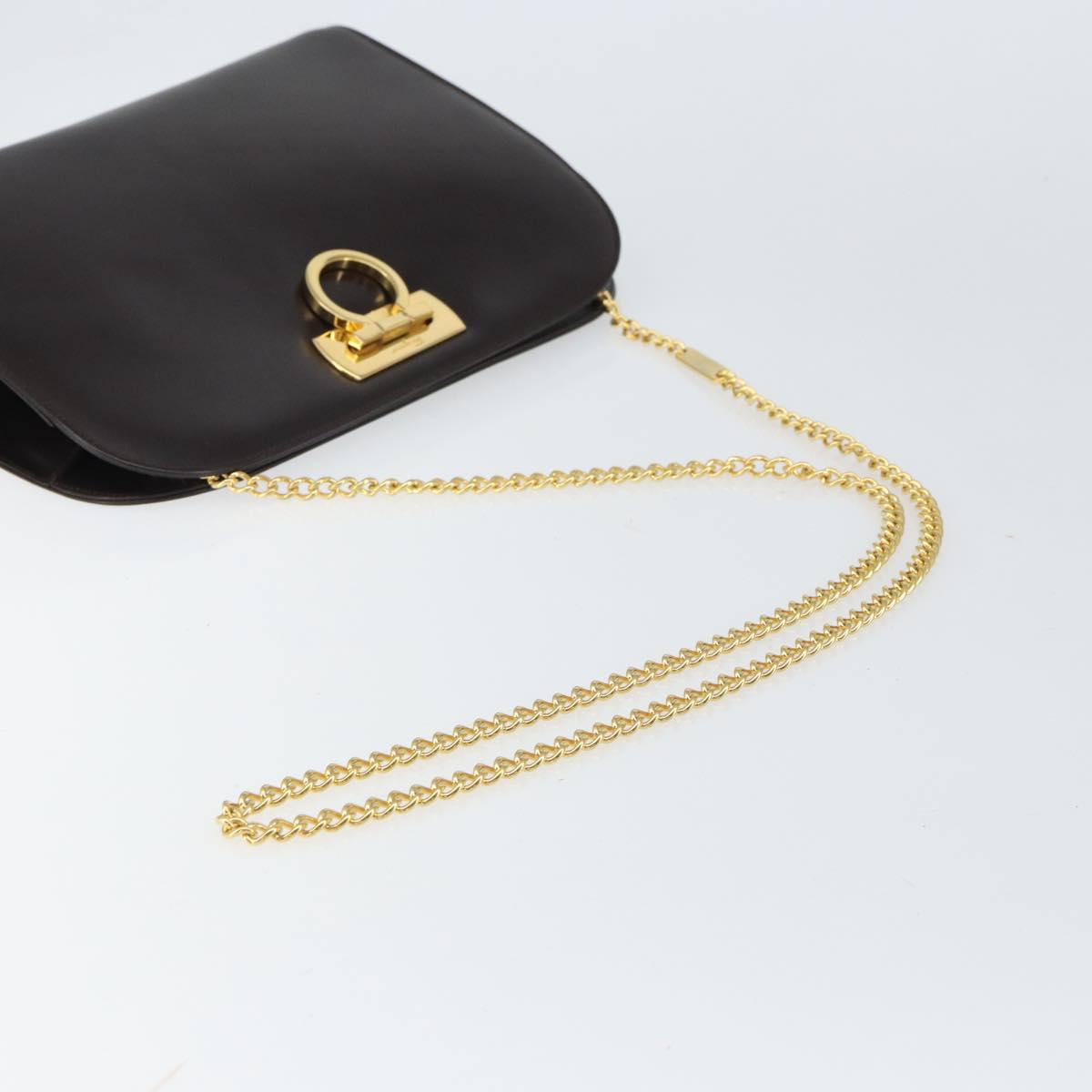 Salvatore Ferragamo Gancini Chain Shoulder Bag Leather Brown Gold Auth 166439