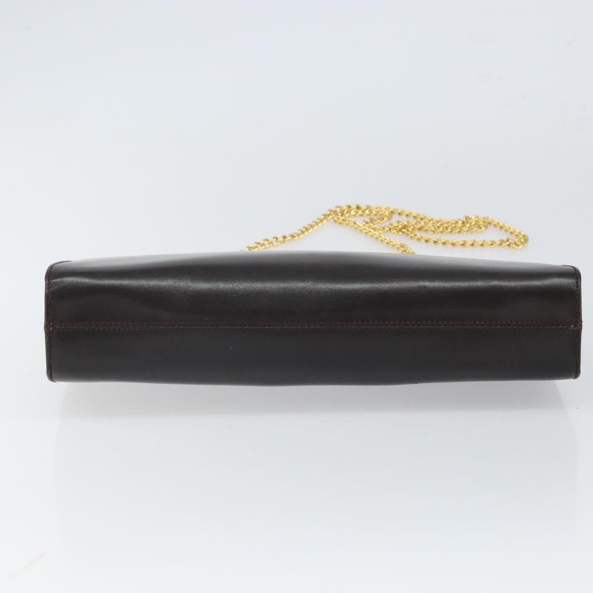 Salvatore Ferragamo Gancini Chain Shoulder Bag Leather Brown Gold Auth 166439