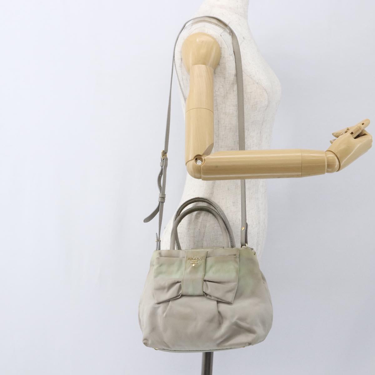 PRADA Hand Bag Nylon 2way Ivory Gold Auth 166443